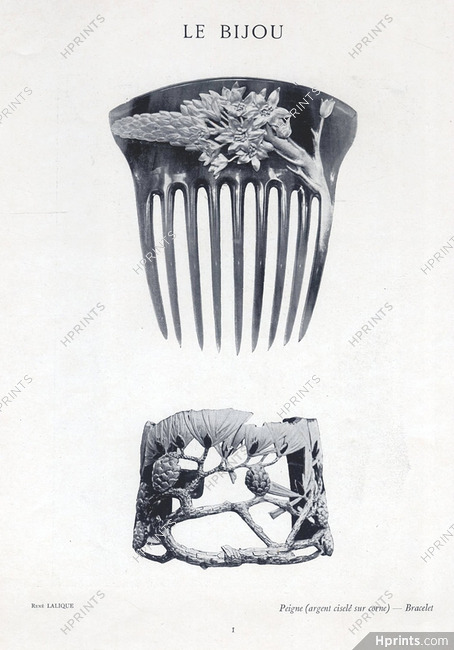 René Lalique (Comb & Bracelet) 1905 Peigne (Argent Ciselé sur corne)