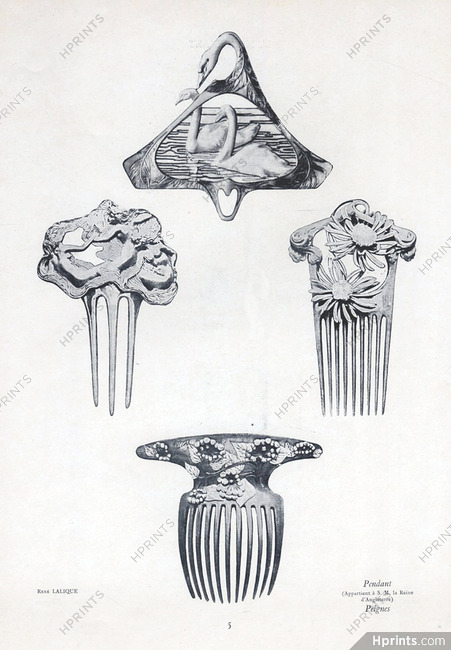 René Lalique (Swan Pendant & Combs) 1905 Art Nouveau Style