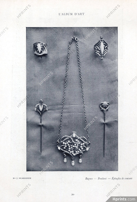 Selmersheim (Jewels) 1905 Rings, Pendant, Tie Pins, Art Nouveau Style