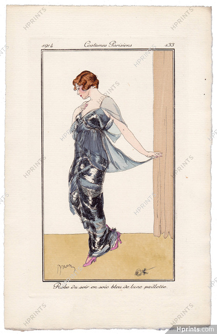 Etienne Drian 1914 Journal des Dames et des Modes Costumes Parisiens N°133, Evening Gown