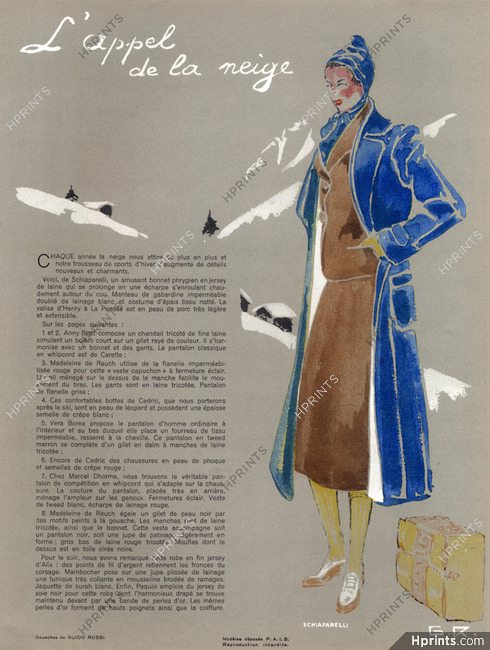 Guido Rossi 1938 Schiaparelli, Annie Blatt, Madeleine de Rauch, Véra Boréa, Marcel Dhorme, Alix, Mainbocher, Paquin, 4 pages