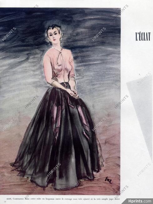 Alix 1940 Robe du soir en Organza, Corsage rose, jupe noire, Eric