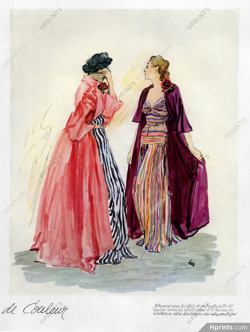 Molyneux 1937 Robes rayées multicolores, Evening Gown, Eric