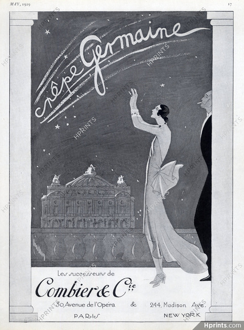 Combier & Cie (Fabric) 1929 "Crêpe Germaine" Opéra Garnier, Elegant Parisienne