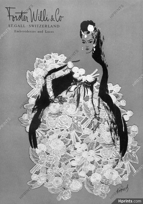 Forster Willi & Co 1958 white embroidery Evening Gown