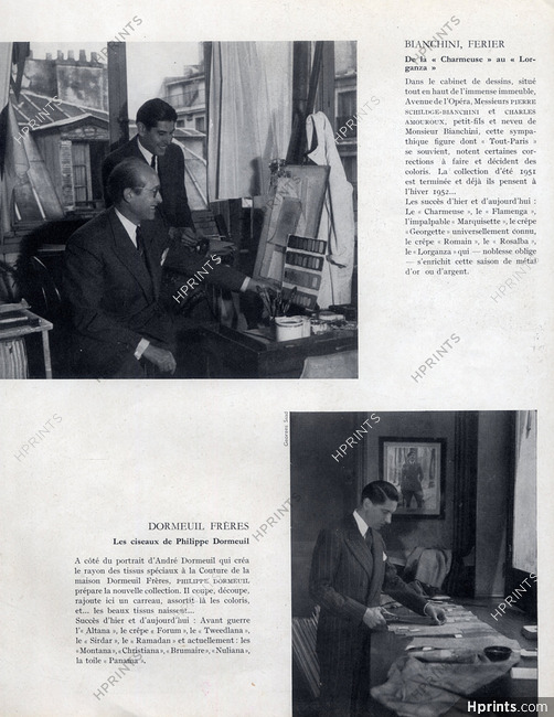 Dormeuil Frères 1950 Philippe Dormeuil, Mr Schildge-Bianchini & Charles Amouroux..Article