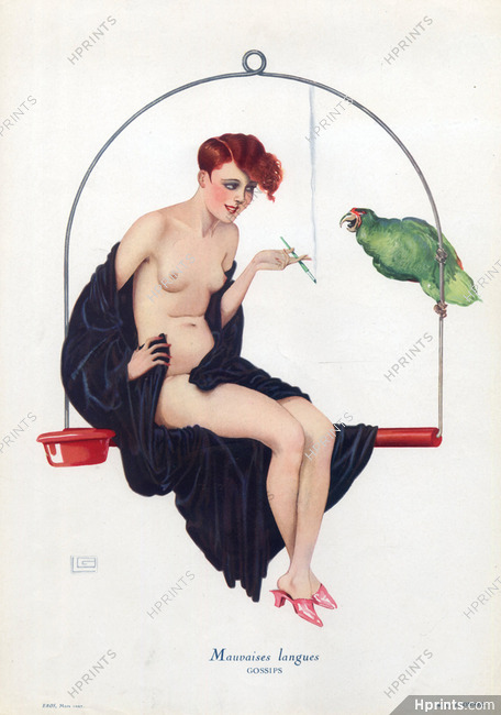 Georges Léonnec 1927 Mauvaises Langues - Gossips, Parrot, Sexy Girl