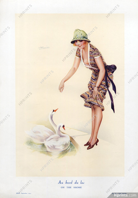 Suzanne Meunier 1924 Au bord du Lac - On the Shore, Swans