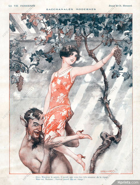 Chéri Hérouard 1926 Modern Bacchanalia, Grapes Harvest, Satyre Faun