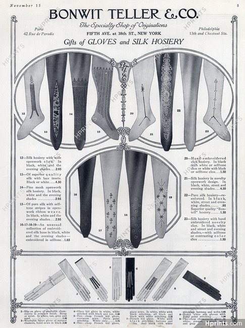 Bonwit Teller 1916 Stockings Silk Hosiery & Gloves