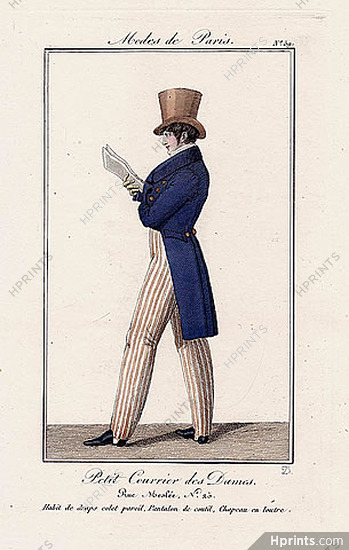 Petit Courrier des Dames 1822 Modes de Paris N°59 Dandy, A. Delvaux Engraver