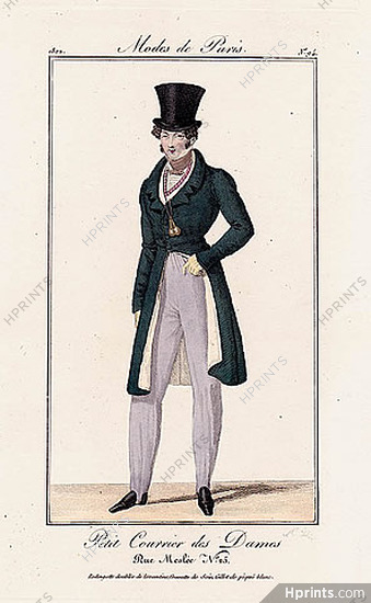 Petit Courrier des Dames 1822 Modes de Paris N°94 Dandy, A. Delvaux Engraver