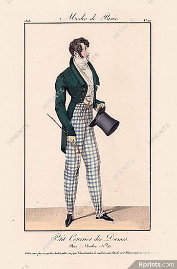 Petit Courrier des Dames 1823 Modes de Paris N°129 Dandy