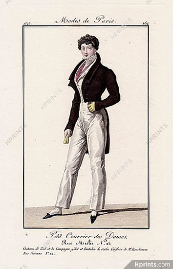 Petit Courrier des Dames 1823 Modes de Paris N°164 Dandy