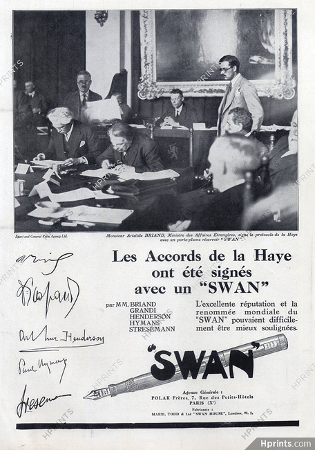 Swan (Pens) 1929 Aristide Briand,Grandi... Autograph