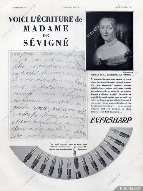 Eversharp (Pens) 1930 Writing Madame de Sevigné, Portrait Nanteuil