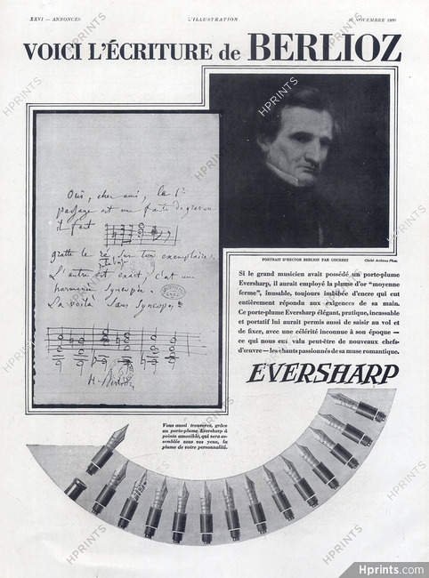 Eversharp (Pens) 1930 Hector Berlioz, Portrait Courbet, Autograph