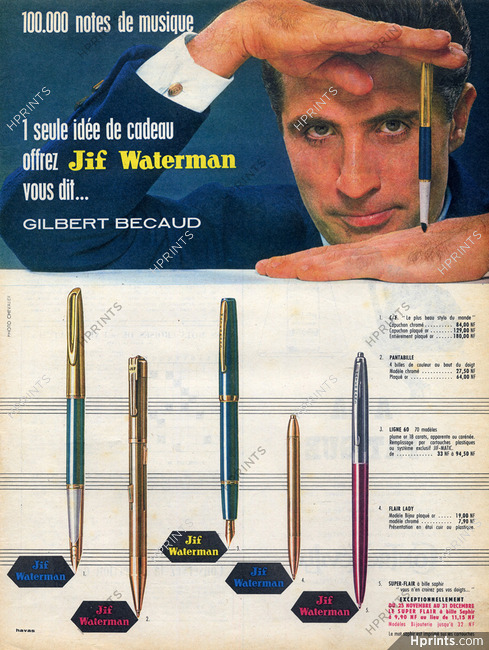 JIF Waterman (Pens) 1960 Gilbert Bécaud