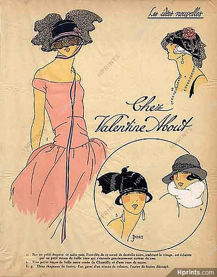 1923 Valentine About Milliner '' Les Idees Nouvelles de la Mode'' Pochoir Art Deco ''Tres Parisien''