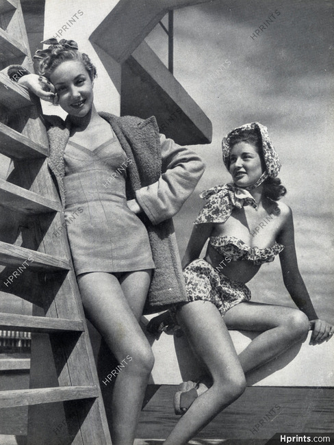 Jacques Fath, Carven 1946 Beachwear, Swimwear, Back: Jacques Griffe André Ledoux