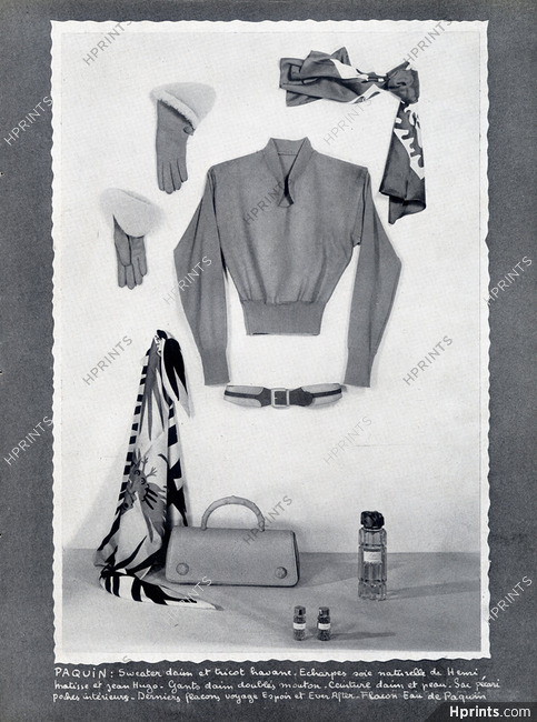 Paquin 1949 Sweater, Handbag, Gloves, Belt, Scarves by Matisse & Jean Hugo