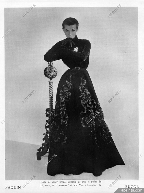 Paquin 1951 black Evening Gown, Bucol (Fabric)