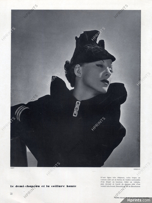 Caroline Reboux 1935 Photo Horst, Velvet Hat, Jewel Boucheron