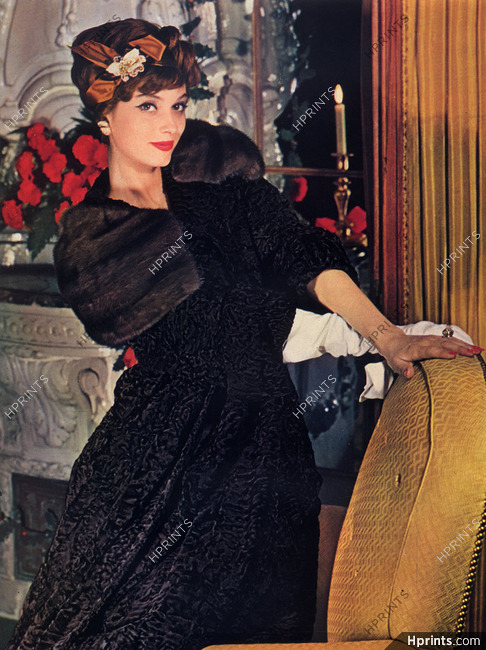 Weil 1957 Fur Coat, en Breitschwanz, Col en vison, Coiffure de Guillaume, Bijoux de Sterlé, Photo Henry Clarke