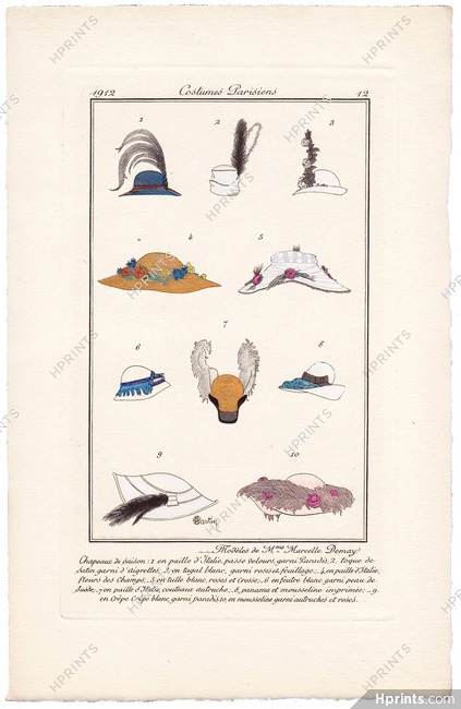 Charles Martin 1912 Journal des Dames et des Modes Costumes Parisiens Pochoir N°12 Modèles de Mme Marcelle Demay
