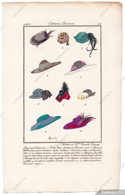 Charles Martin 1912 Journal des Dames et des Modes Costumes Parisiens Pochoir N°19 Modèles de Mme Marcelle Demay