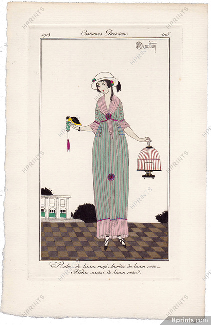 Charles Martin 1913 Journal des Dames et des Modes Costumes Parisiens Pochoir N°108 Bird