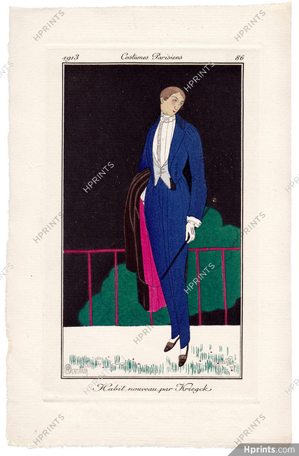 Charles Martin 1913 Journal des Dames et des Modes Costumes Parisiens Pochoir N°86 Kriegck (Tailor)