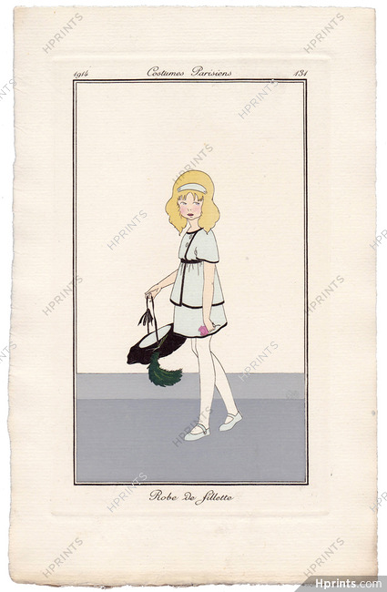 Jean Ray 1914 Journal des Dames et des Modes Costumes Parisiens Pochoir N°131 Child Dress