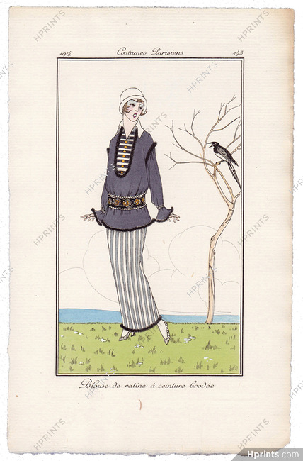 1914 Journal des Dames et des Modes Costumes Parisiens Pochoir N°145