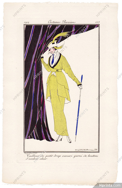 Victor Lhuer 1914 Journal des Dames et des Modes Costumes Parisiens Pochoir N°153