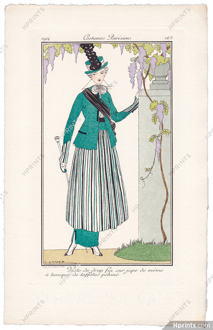 Victor Lhuer 1914 Journal des Dames et des Modes Costumes Parisiens Pochoir N°163