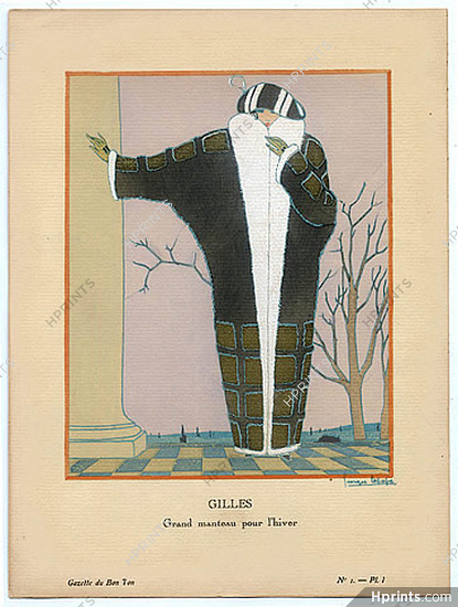 Gilles, 1912 - Georges Lepape, Grand manteau pour l'hiver. La Gazette du Bon Ton, n°1 — Planche 1