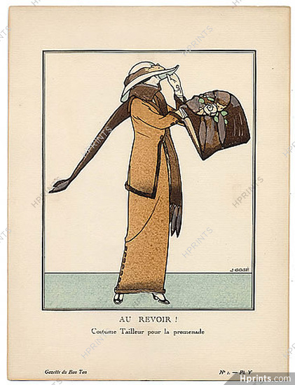 Au Revoir !, 1912 - J. Gosé, Costume tailleur pour la promenade. La Gazette du Bon Ton, n°1 — Planche V