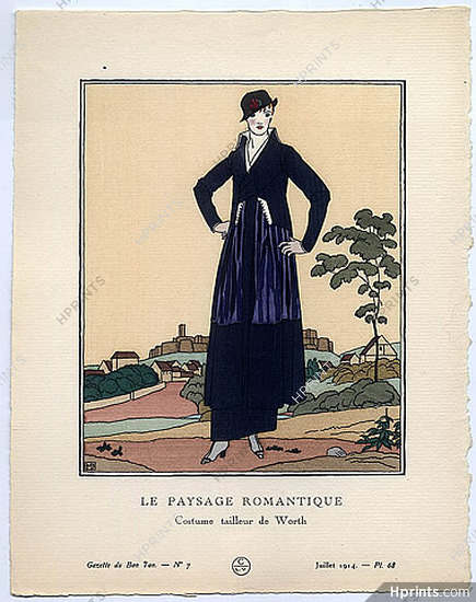 Le Paysage Romantique, 1914 - Bernard Boutet de Monvel, Costume tailleur de Worth. La Gazette du Bon Ton, n°7 — Planche 68