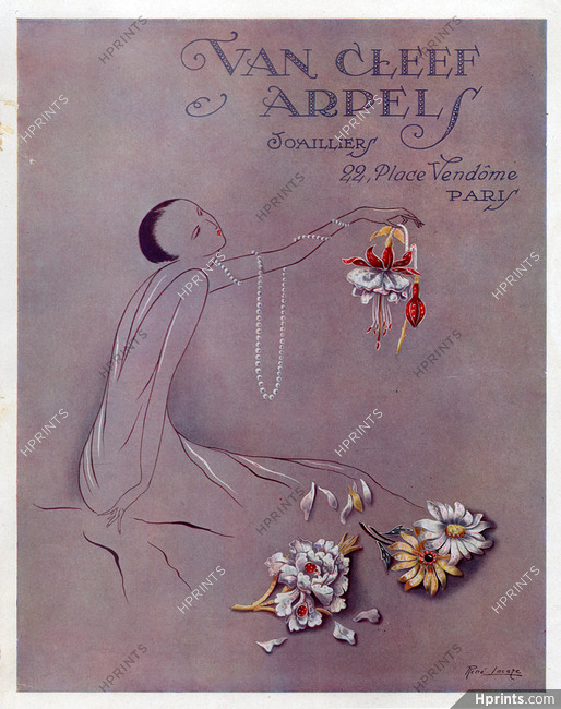 Van Cleef & Arpels (Jewels) 1927 Pearls Necklace, Flowers Brooch, Art Deco, René Sim Lacaze