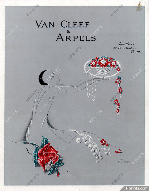 Van Cleef & Arpels 1927 Pearls Necklace, Flowers Brooch, Art Deco, René Sim Lacaze