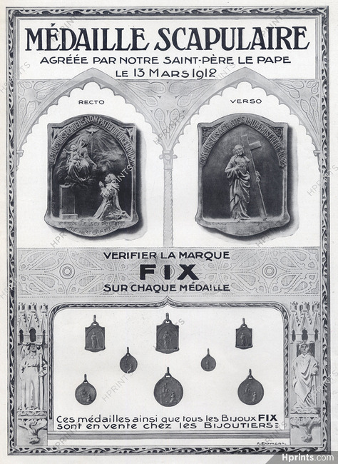 Fix (Jewels) 1913 Médaille Scapulaire, Religious Medal