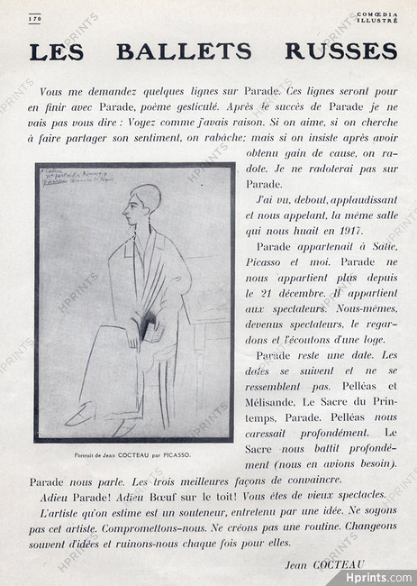 Les Ballets Russes, 1921 - Pablo Picasso Parade, Russian Ballet, Text by Jean Cocteau