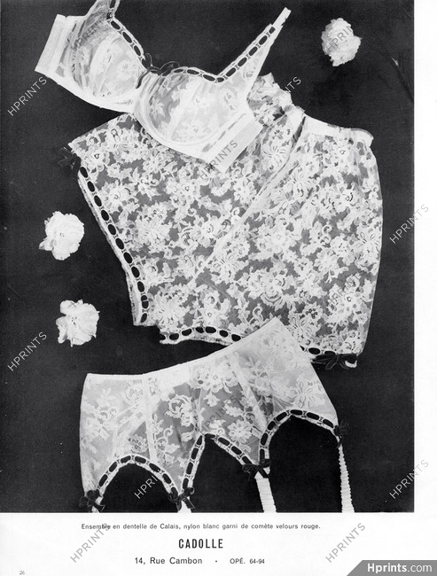 Cadolle (Lingerie) 1956 Bra, Panties, Garter Belt