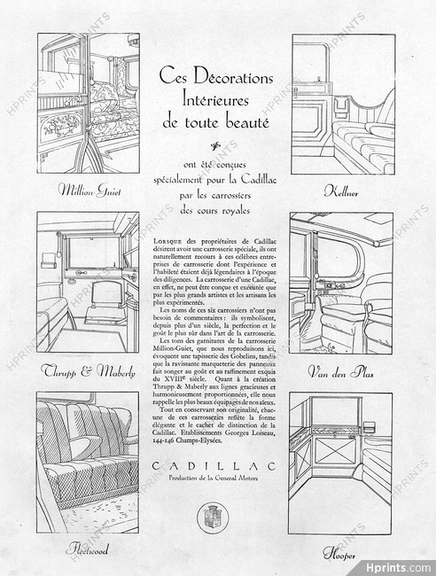 Cadillac (Cars) 1928 Million-Guiet, Thrupp & Maberly, Kellner, Van den Plas, Fleetwood, Hooper Coachbuilders