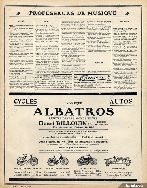 Albatros (Ets Henri Billouin) 1912 Cycles, Motorcycles, Cars