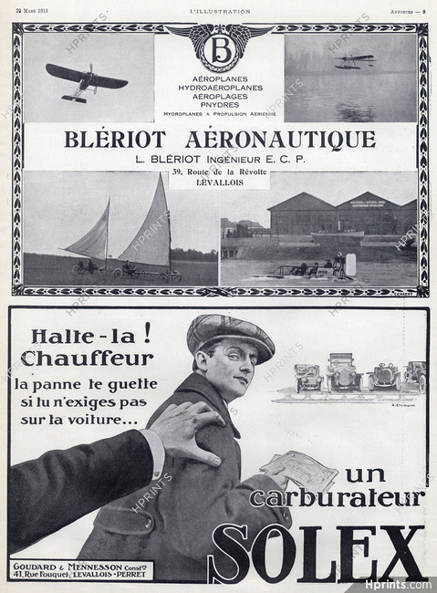 Blériot Aéronautique (Chazot) & Solex (Ehrmann) 1913 Aeroplanes, Hydroplanes