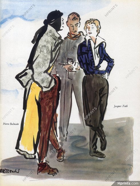Pierre Balmain 1949 René Bouché, Jacques Fath, Fashion Sport