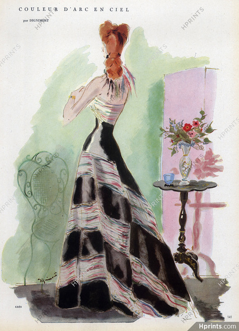 Grès 1946 Evening Gown, Dignimont Fashion Illustration