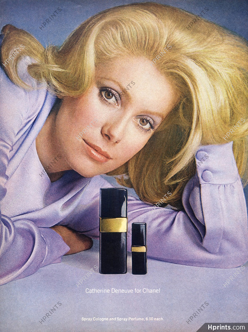 1972 Chanel No 5 Perfume Catherine Deneuve photo vintage print Ad